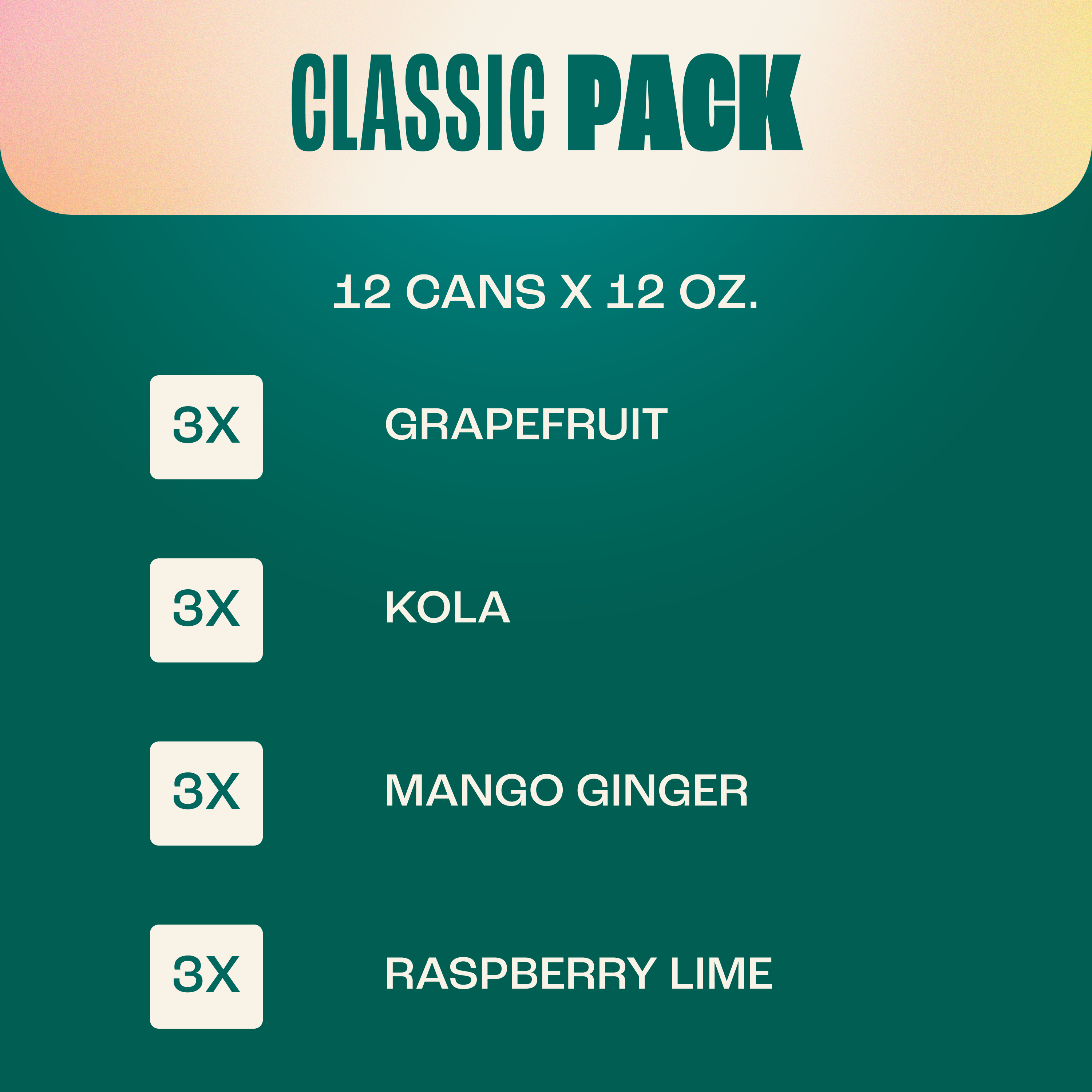 Product packaging with 'Classic Pack' text and flavor distribution on a green background